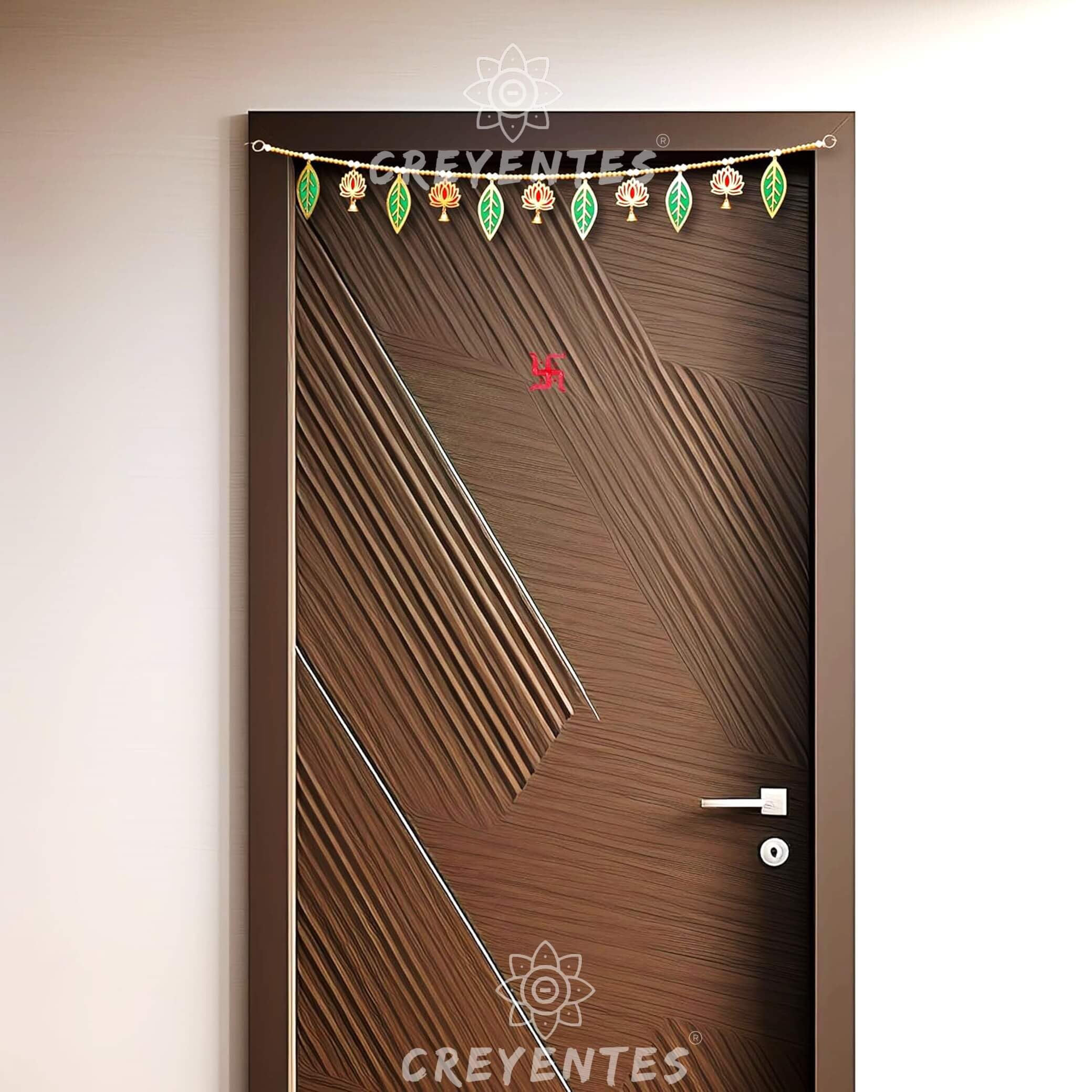 Creyentes Handmade Pink Lotus Mango Leaf Toran With Side Hangings, Bandanwar, Door Hanging For Main Entrance, Mdf, Temple, Weddi